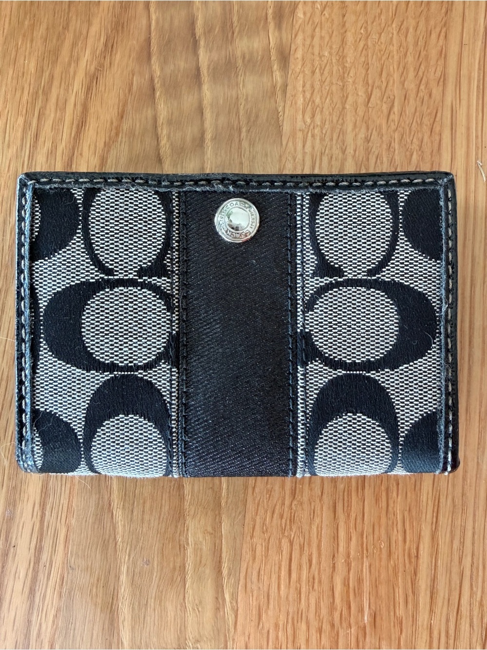 Coach Black & Gray Signature Card Holder with Snap